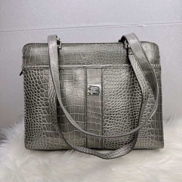 Liz Claiborne Crocodile Pewter Tote Bag - Picture 1 of 12